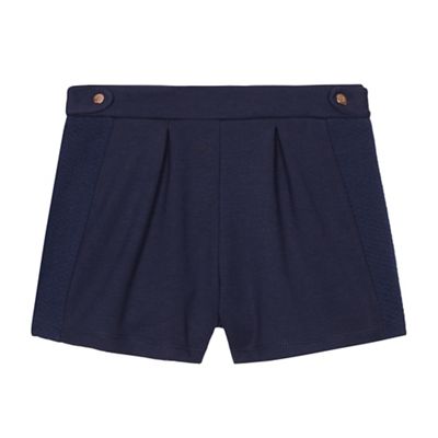 Girls' navy ponte zip-through shorts
